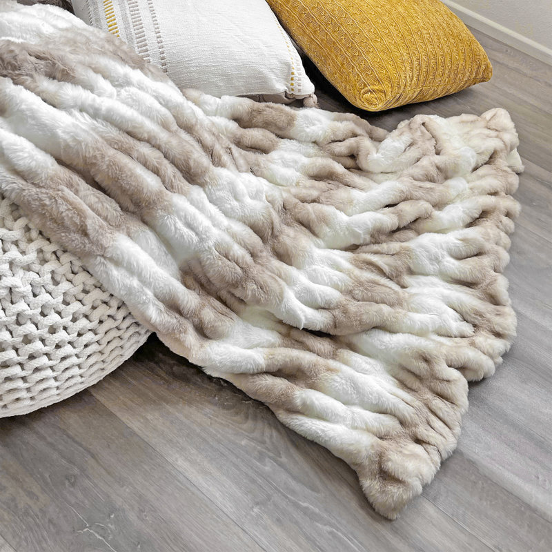 Markell Faux Fur Throw, Brown/White