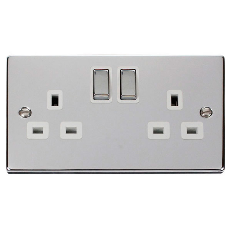 Polished Chrome 2 Gang 13A DP Ingot Twin Double Switched Plug Socket