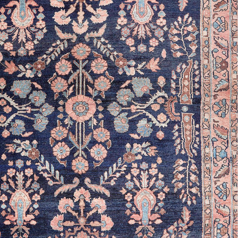 Tapis floral tissé à la machine Lindauer - bleu marine / rosé, Rectangle 1 pi 10 po x 2 pi 10 po