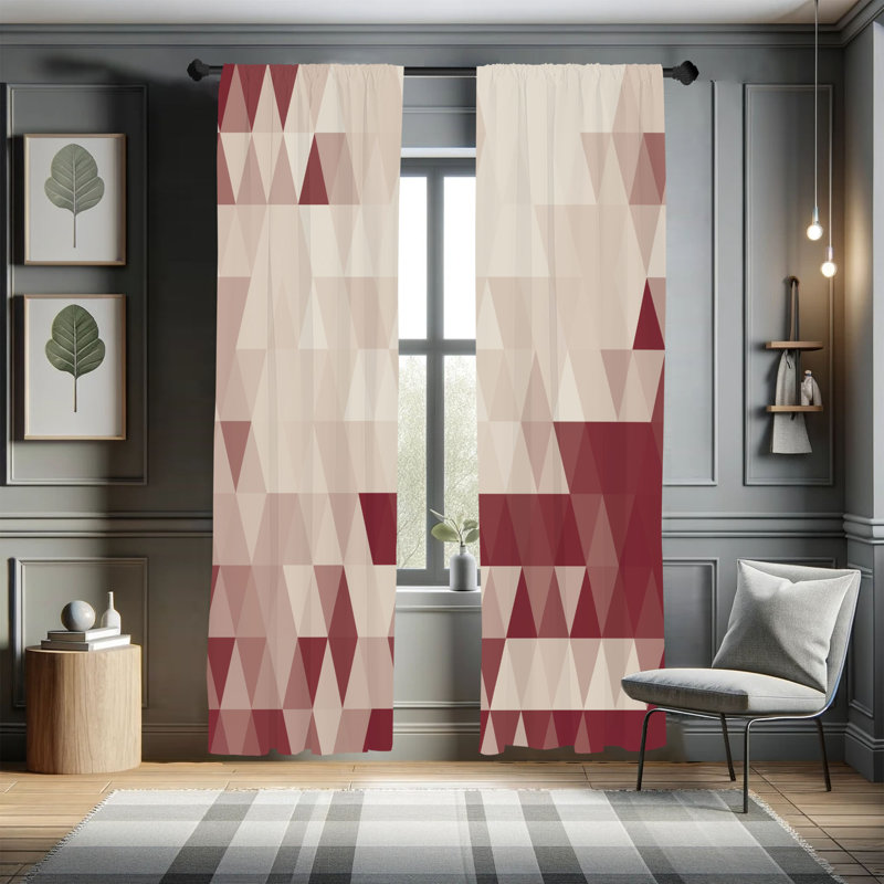 Wrought Studio™ Geometric Curtains, Triangle Pattern Abstract, Pair, Pale Maroon, 28" W x 63" L