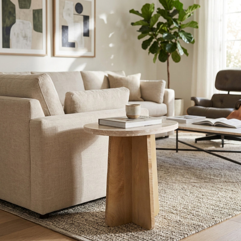 Table d'appoint 24 po en pierre et marbre brun moderne pour la maison, le bureau, la chambre à coucher et le salon