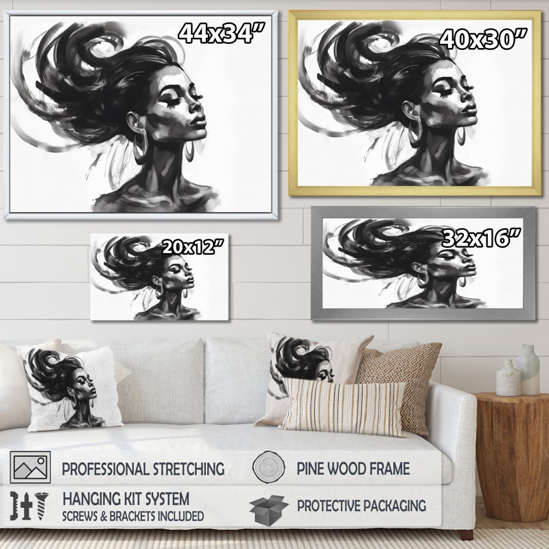 Décoration murale femme afro-américaine Pierce II - Portrait, H 12 po x l 20 po x P 1 po, Cadre photo doré simple