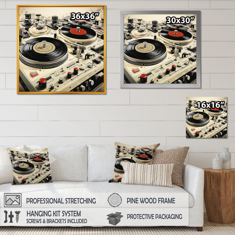 Art mural rétro vinyle vinyle Melody II - Platines, H 16 po x l 16 po, Noir