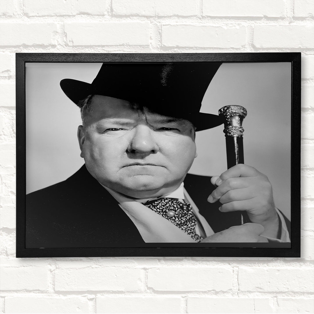 Funny Quote W C Fields Smile And Get It Over With - Closed Corner Frame Kunstdrucke auf Holz