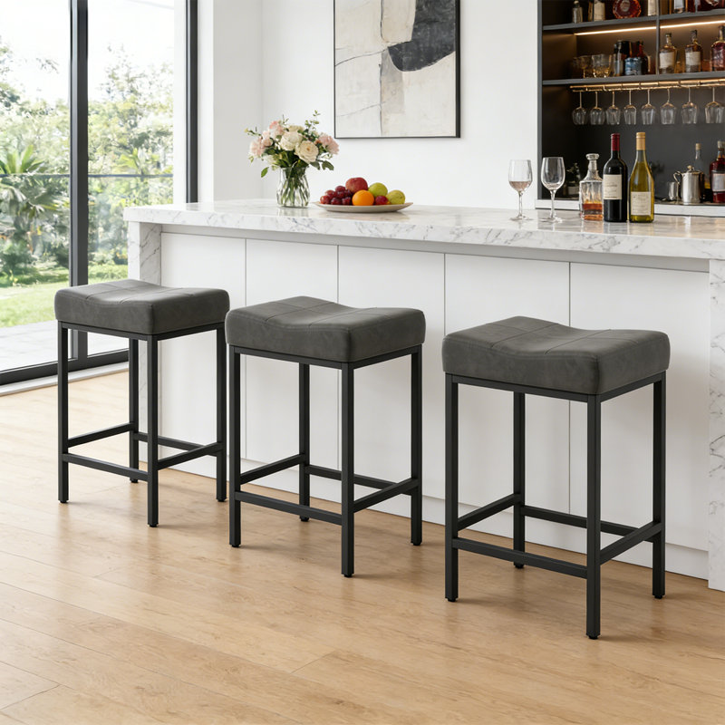 Triplehorn Backless Bar and Counter Stools Upholstered Seat for Comfort, Perfect for Kitchen or Dining Areas, Gray