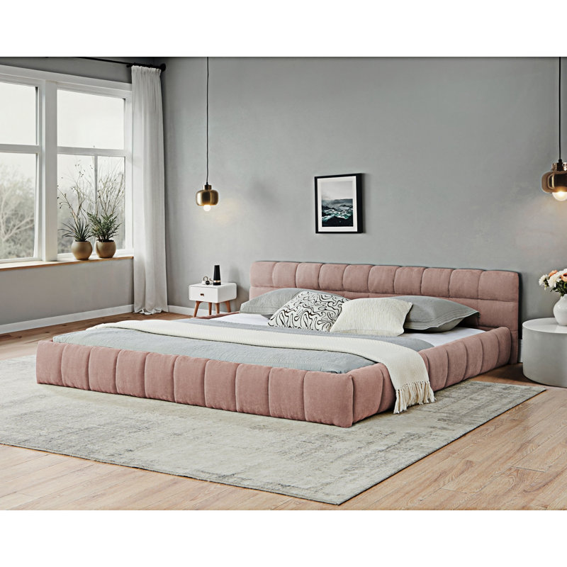 Lit plateforme tapissier, Très grand lit, Rose