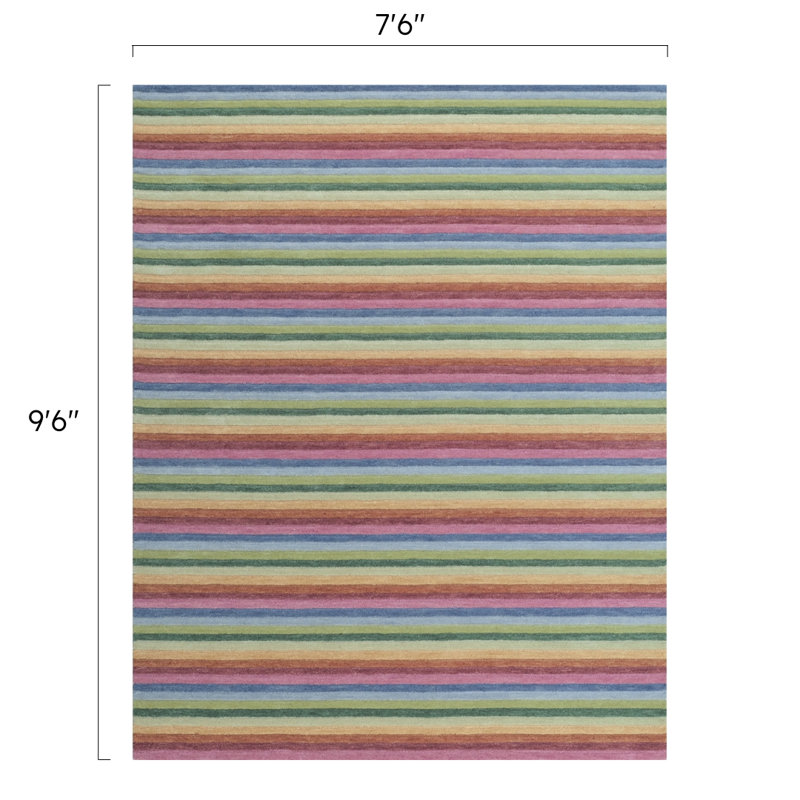 Surrey Stripe Hand-Tufted Plush Wool Rug High-Low Rainbow Multicolor, Rectangle 7'6" x 9'6"