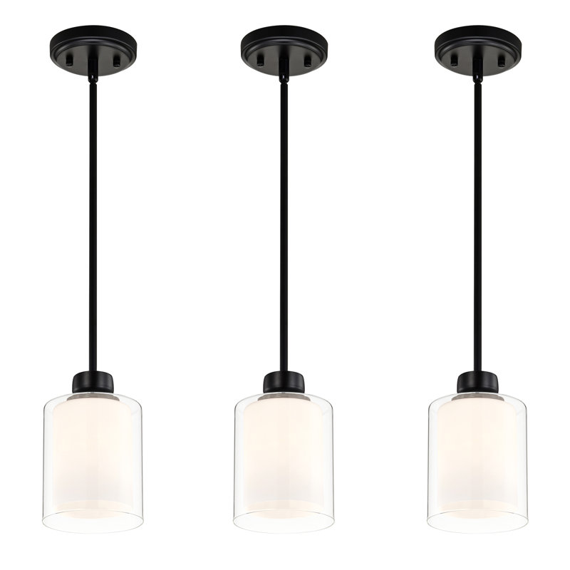 Mini-luminaire suspendu 1 lumière en verre transparent et abat-jour en verre blanc Nils, Noir mat