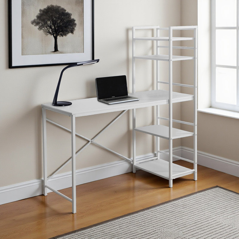 Bureau d'ordinateur à 4 tablettes Nembus, Blanc