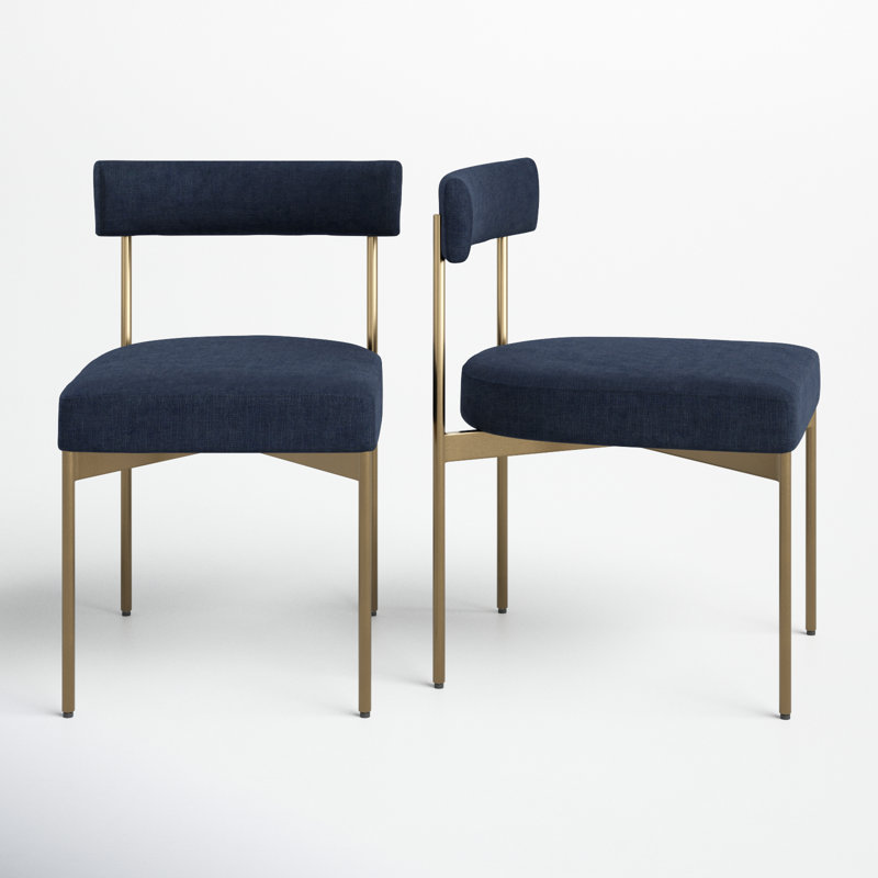 Seneca Upholstered Dining Chair, Navy Blue, Antique Brass