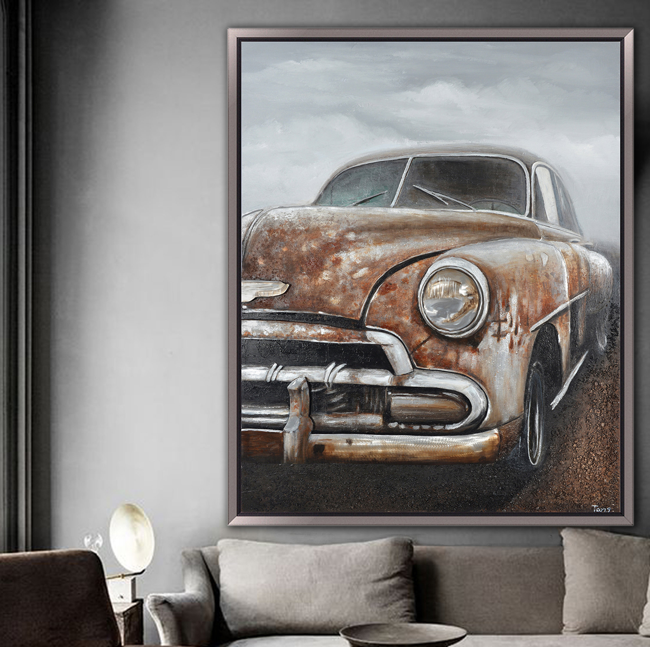 Williston Forge 'Vintage Car 47' - Floater Frame Painting Print on Canvas