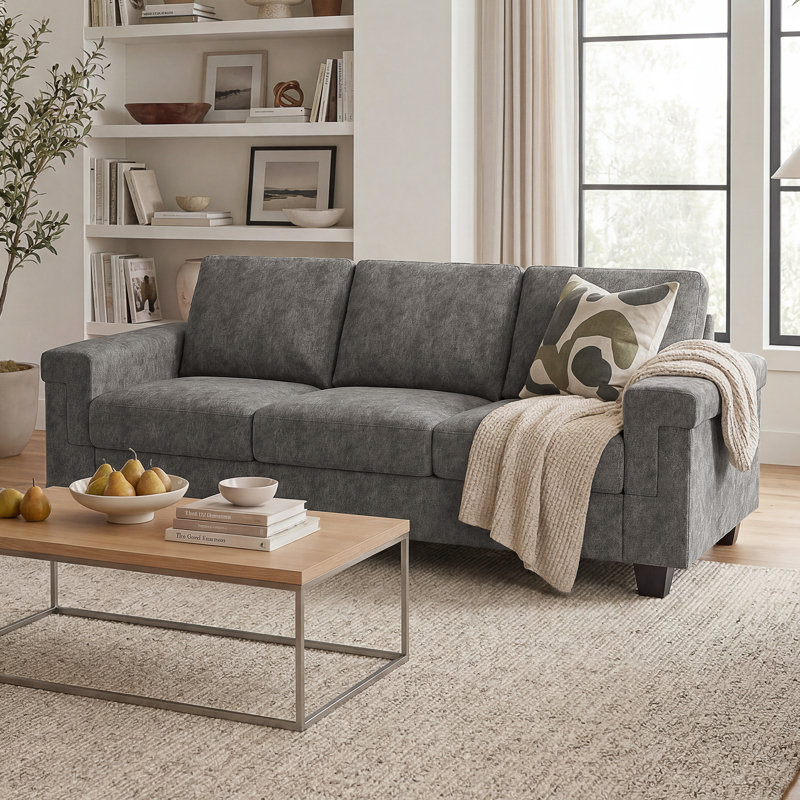 Canapé moderne 90 po, canapé 3 places, velours, gris clair, Grey Velvet