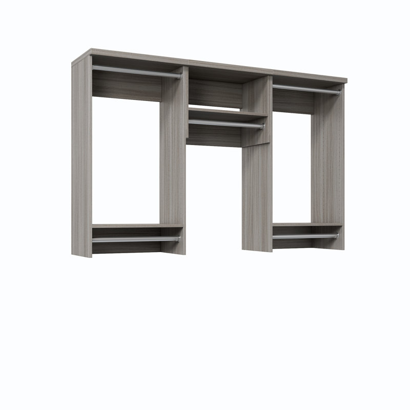 Grey Oak  94.5" Wall-Mounted Single Wall Closet System with 3 Sections, 5 Clothing Rods & 1 Shelf, 94.5, Grey Oak