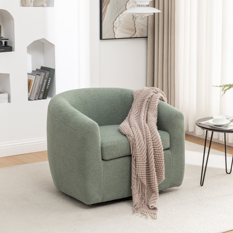 Odey Upholstered Swivel Barrel Chair, Green Teddy