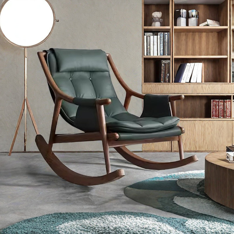 Chaise berçante réglable en bois massif Nordic, Bleu sarcelle