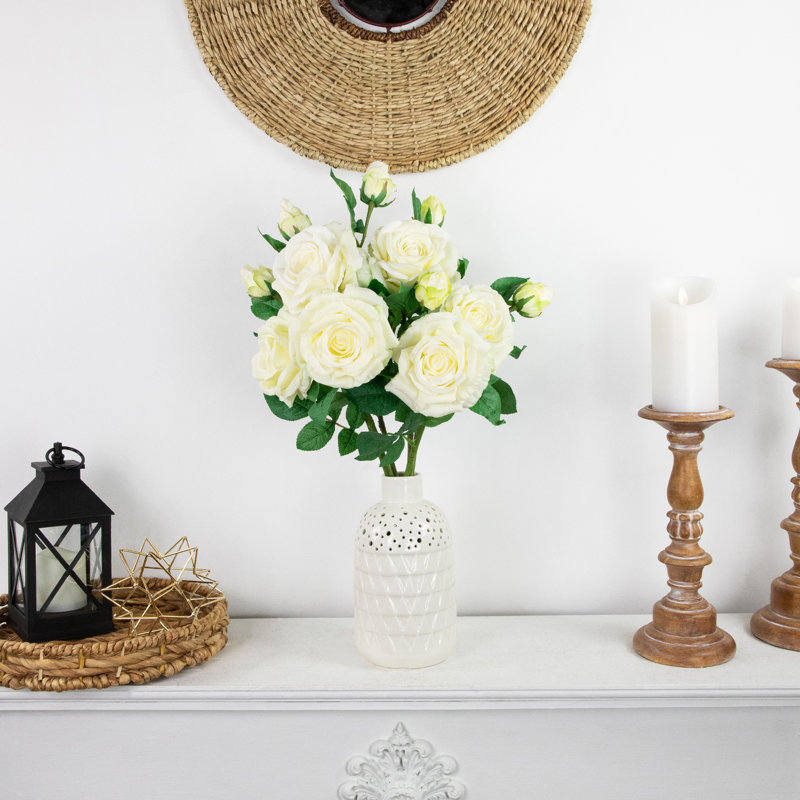 Set of 6 White Real Touch Artificial Rose Stems