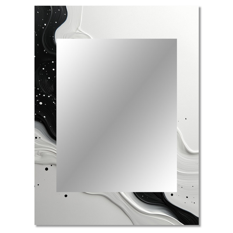 Vague noire et blanche, rythme rythmique II - grand miroir mural, miroir mural décoratif moderne, impression sur métal