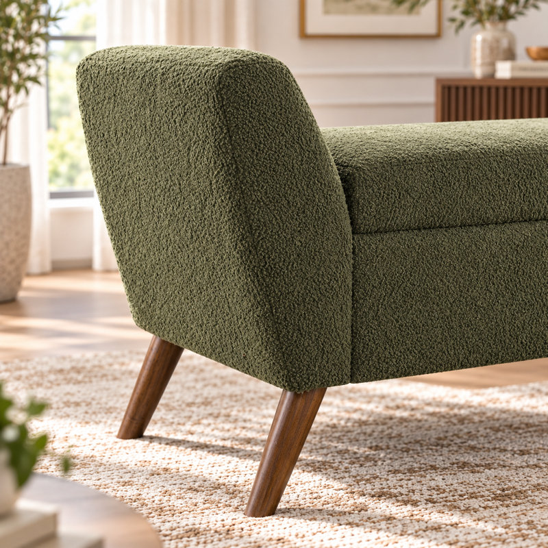 UnaMara 60'' Storage Bench With Mid-Century Wood Legs, Spacious Seating & Hidden Storage For Living Room & Bedroom