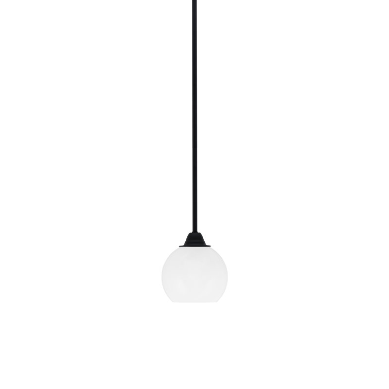 Luminaire suspendu Paramount avec fini noir mat et verre marbré blanc de 5,75 po