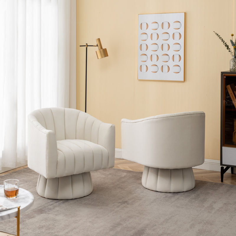 Murrow Velvet Swivel Barrel Chair, Beige Velvet