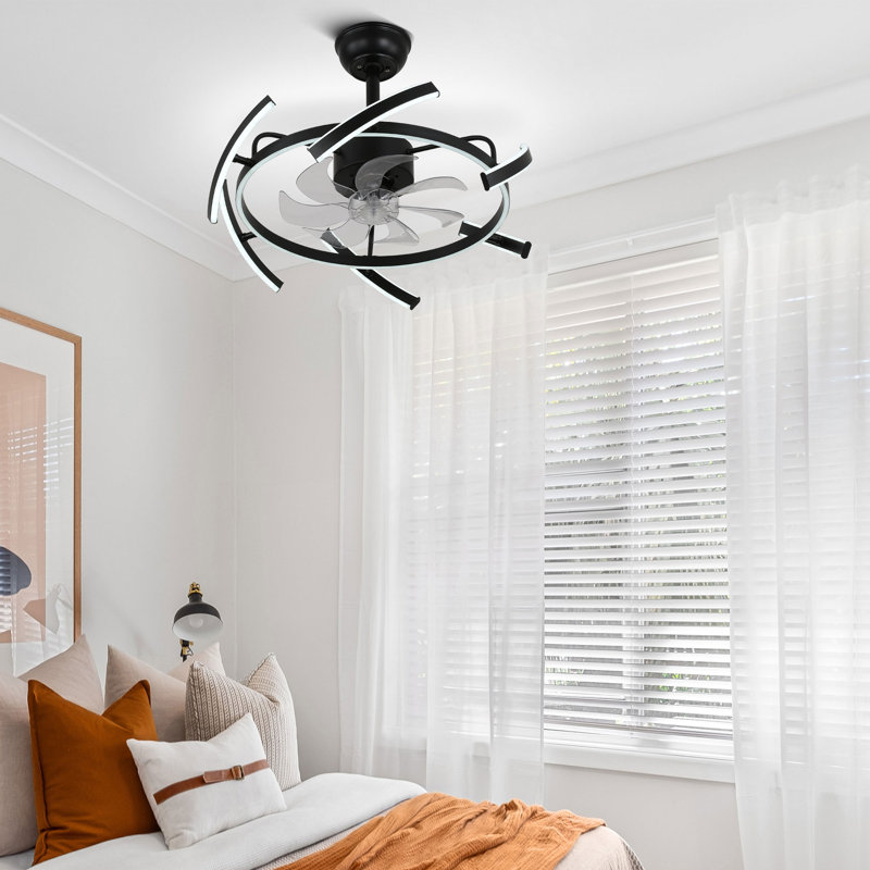 Ventilateur de plafond de style bricolage sans pales 25 "avec lumières DEL et télécommande, ventilateur de plafond Fandelier à intensité variable réversible 6 vitesses Paseo