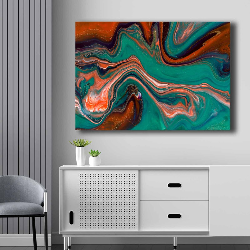 Superbe peinture décorative sur toile, 27,6 po x 39,4 po | 100% toile (épaisseur: 0,1 pouce) et cadre 100% bois de pin (épaisseur: 0,9 pouce) | Vert vif, mauve, orange et blanc, parfait pour la décoration intérieure et les amateurs d'art