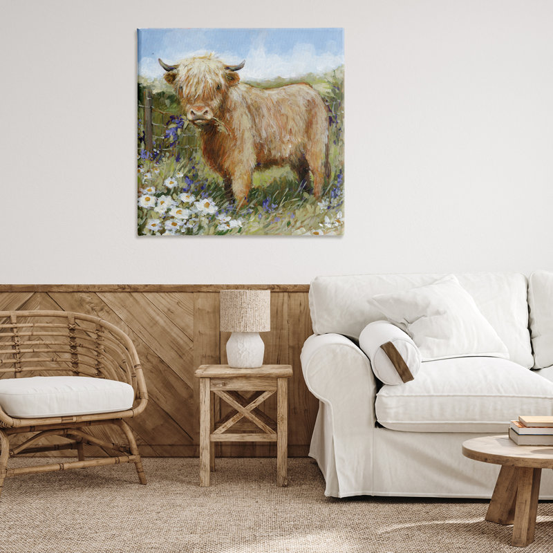 Art mural sur toile de vache Highland Floral, par Susan Winget, H 36 po x l 36 po