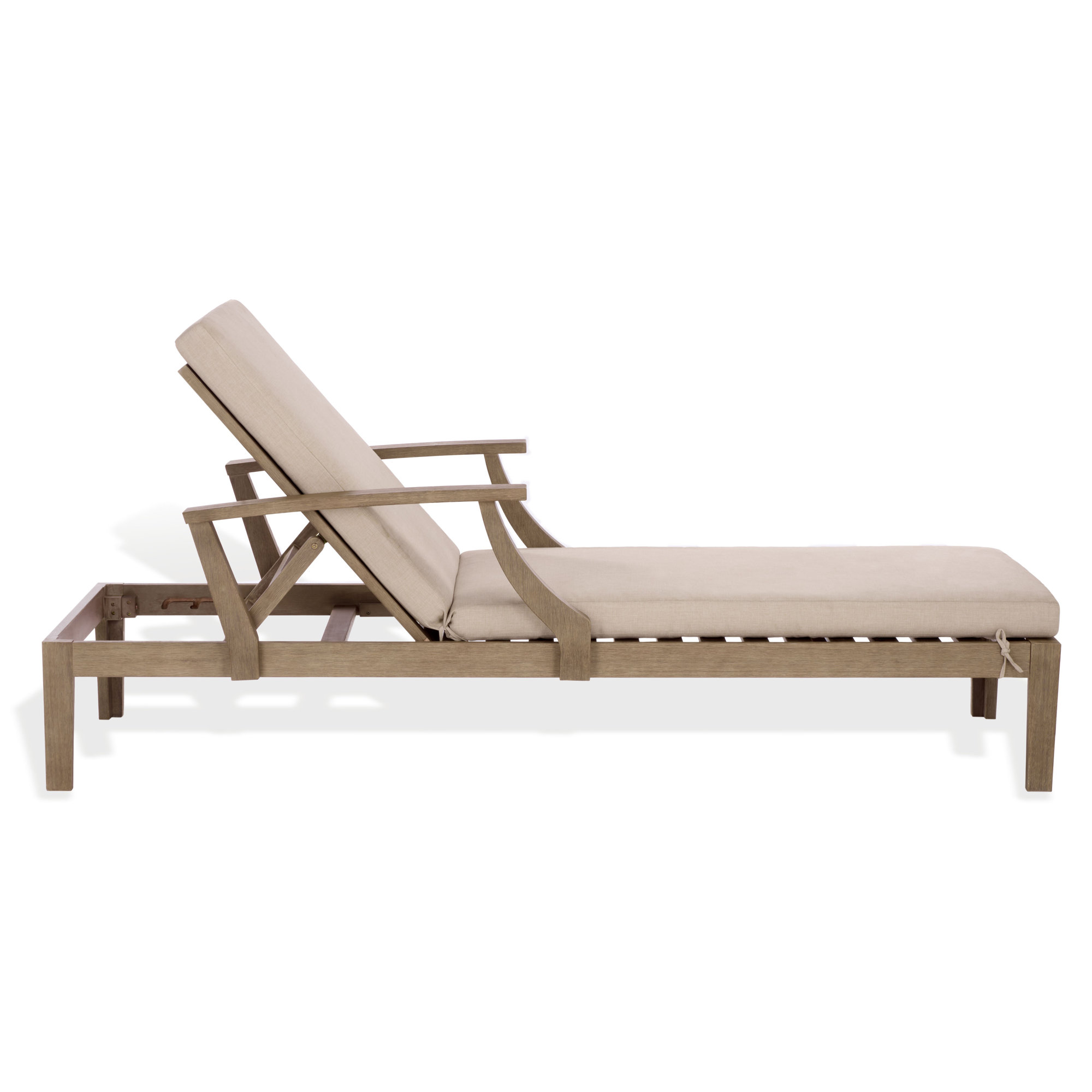 Clairmont Patio Chaise Lounge, Beige Cushion/Natural Wood Frame
