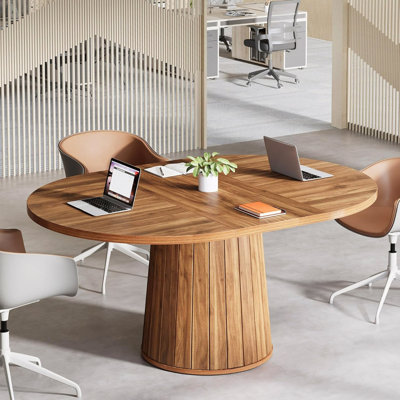 55.11" Oval Wood Conference Table for 6, Meeting Room Boardroom Table for Living room