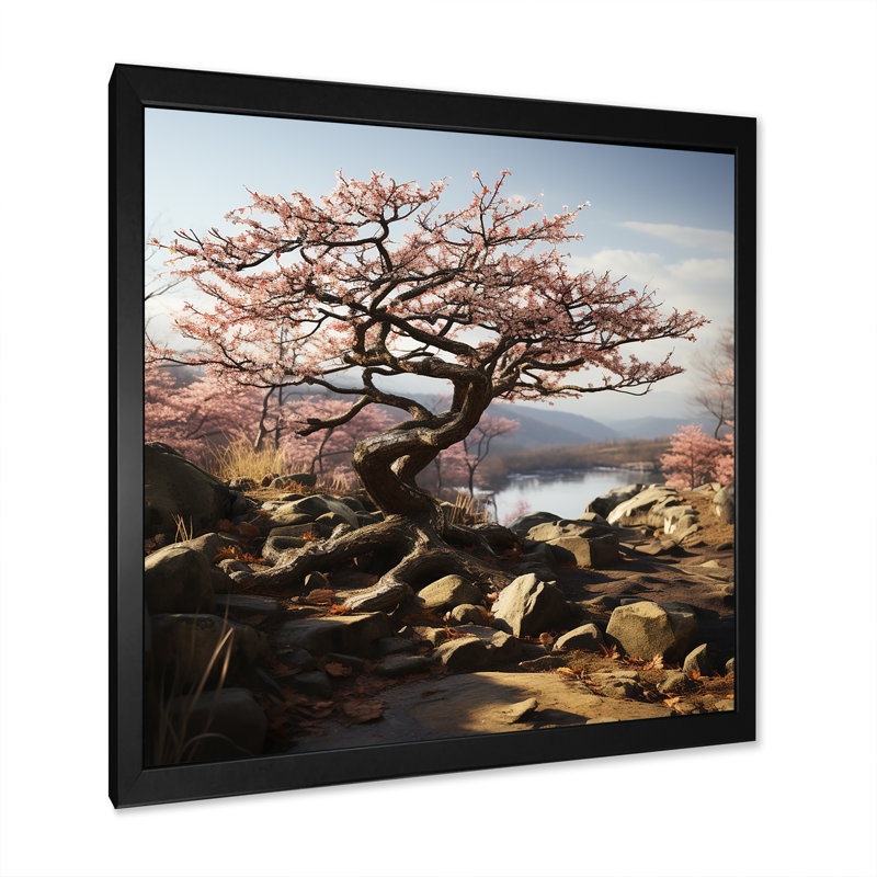 Bonsai serein au Japon sur toile, Cadre simple noir, H 24 po x l 24 po x P 1 po