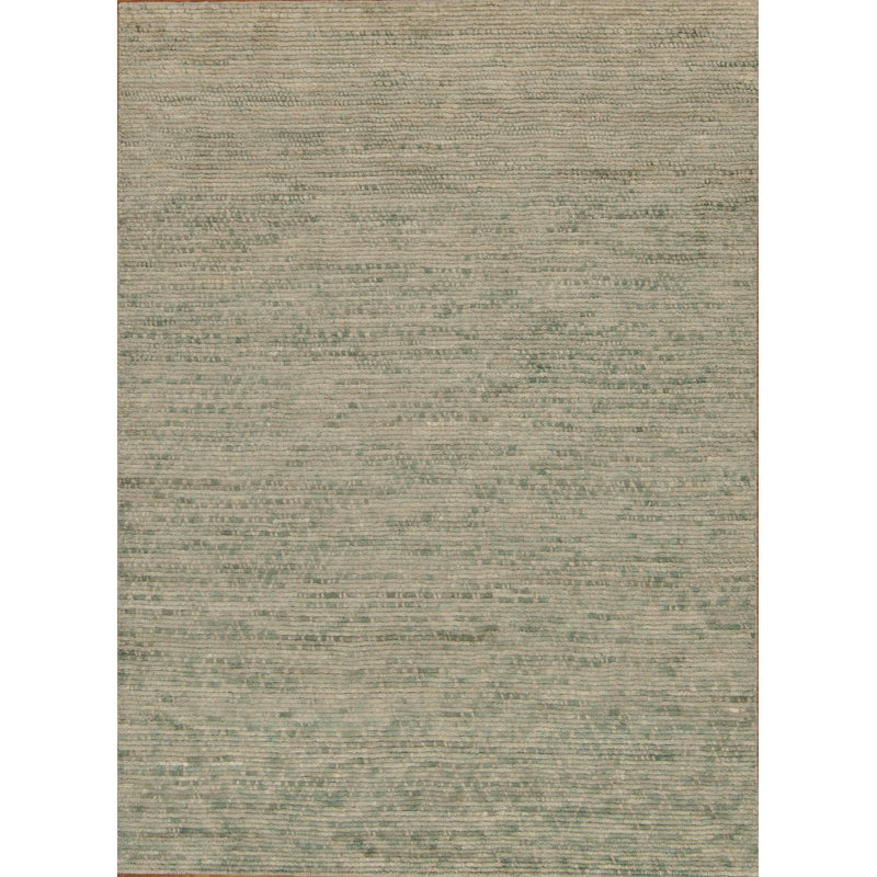 Mystique Hand Knotted Wool Geometric Area Rug in Green, Rectangle 5' x 7'