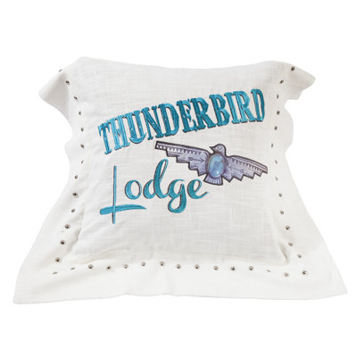 Serape White Turquoise Emroidered Southwestern Decorative Throw Pillow 18x18 inch