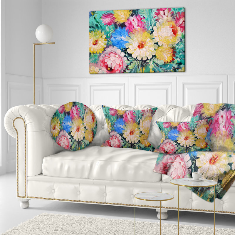 Oreiller floral à fleurs digital, 16 po x 1 po, Coussin décoratif