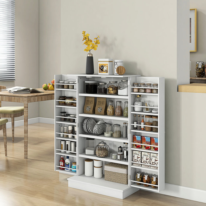 Armoire de rangement pour garde-manger à 5 tablettes avec 12 épices - Pots de rangement, casseroles, plats, livres de cuisine et pots