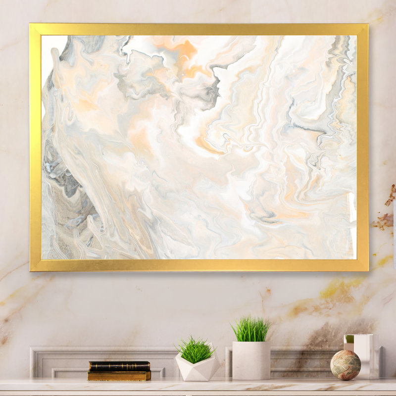«Wave Art» dans les tons de crème, impression sur toile, H 30 po x l 40 po x P 1,5 po, Encadrement doré