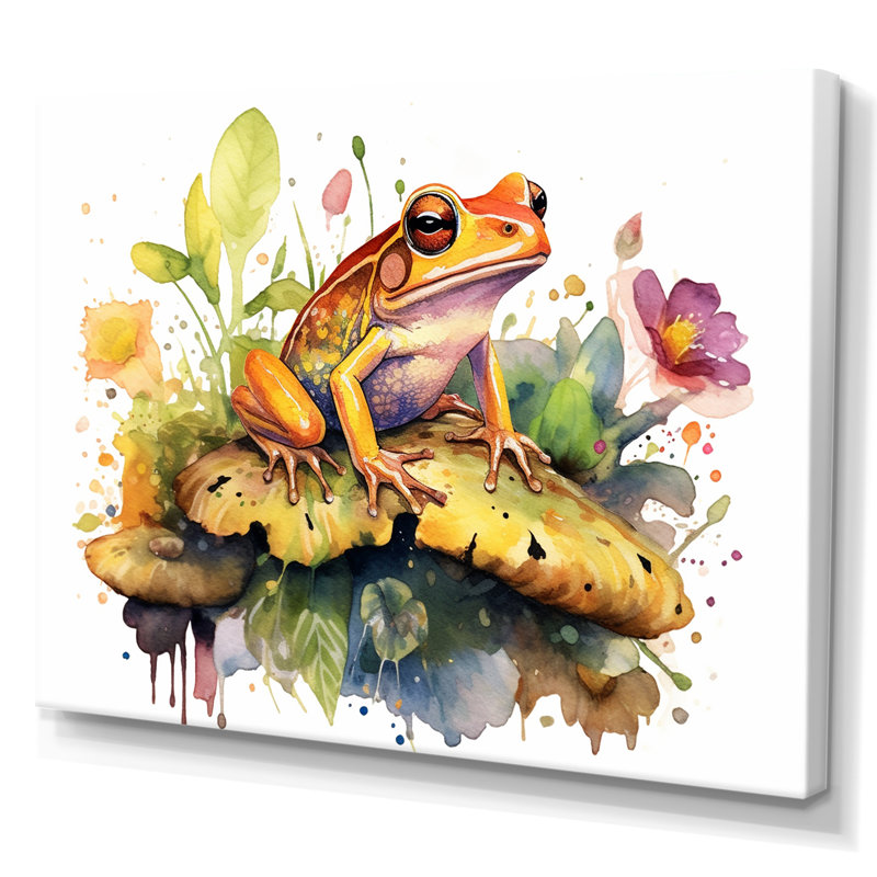 «Leaping Frogs Amphibians II - Frog», art mural, H 16 po x l 32 po x P 1 po, Toile tendue