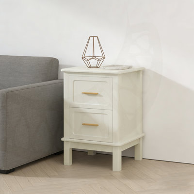 Modern Nightstand with Two Smooth-Glide Drawers, Compact Sturdy Wood Accent Table for Efficient Bedroom Storage and Small Space Organization.