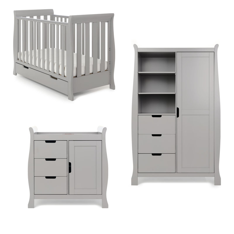 Stamford Mini Cot Bed 3-Piece Nursery Furniture Set, Warm Grey