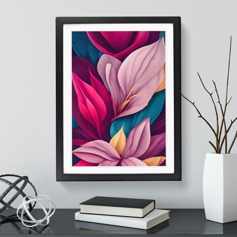 Snazzy Flowers - Single Picture Frame Print, Black, 46cm H x 34cm W x 2cm D