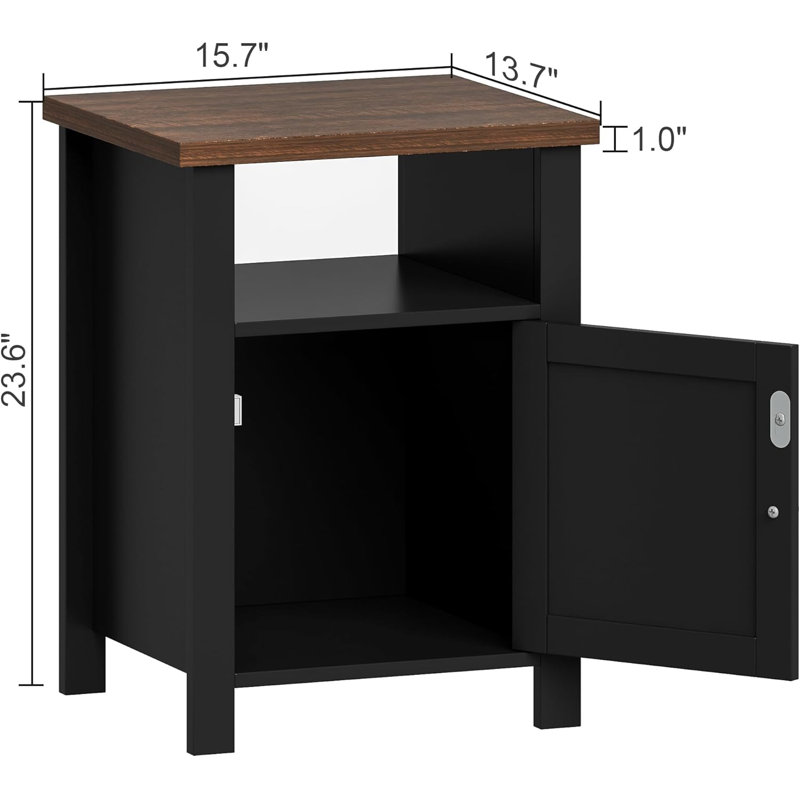 Farmhouse Nightstands Set Of 2, Rustic Vintage End Side Table With Storage For Bedroom Living Room, Brown/Black