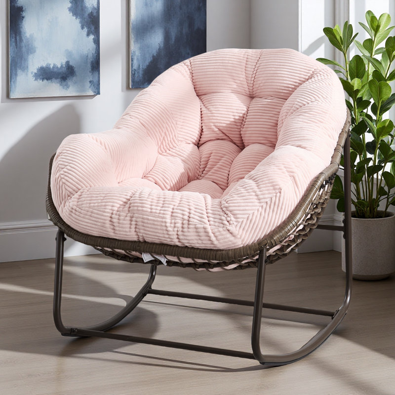 Chaise berçante d'extérieur en rotin, Rose