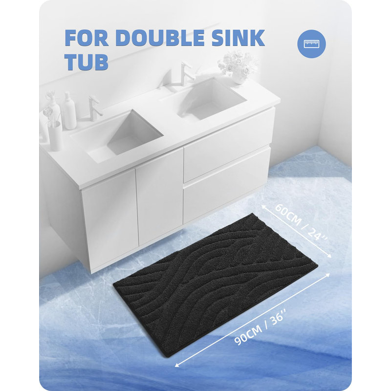 Annakiya Microfiber / Microsuede Non-Slip Bath Rug, 20"W x 51"L, Black