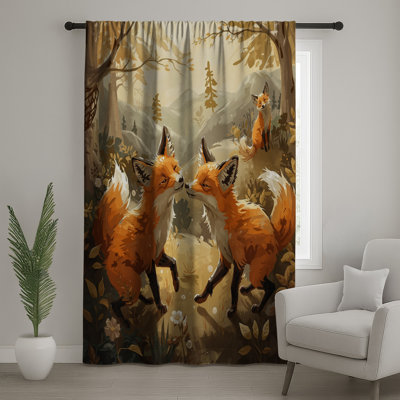 Foxes In Forest Scene Window Curtains, Fox Sheer & Blockout Curtains - 1 Panel