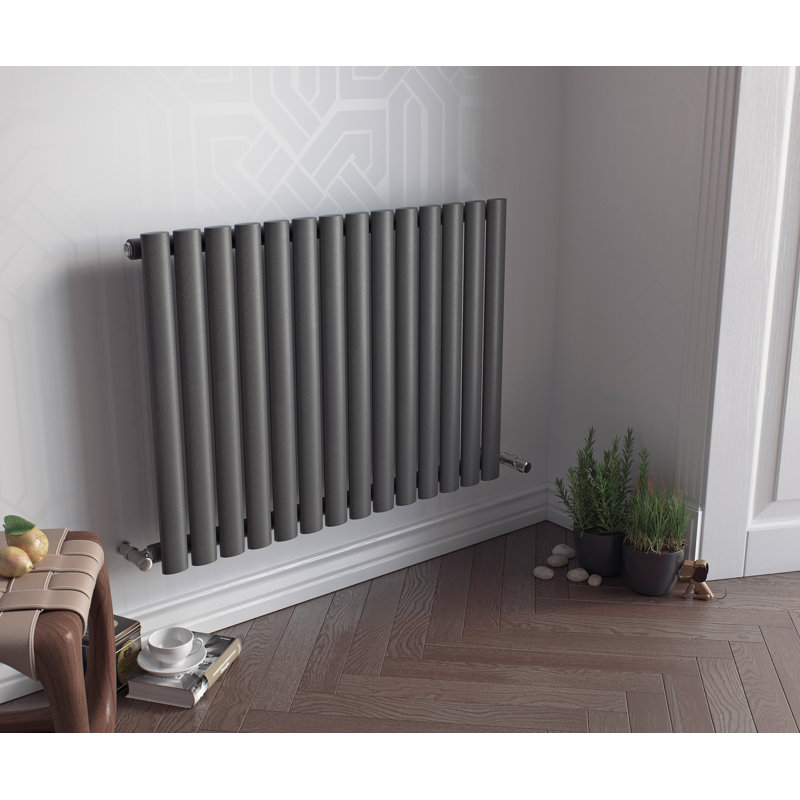 Angela Horizontal Oval Panel Radiators, Grey, 60cm H x 41cm W x 9cm D