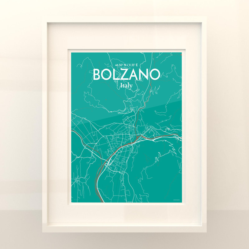 Bolzano City Map In Nature - No Frame Print, 20cm H x 16cm W x 0.05cm D