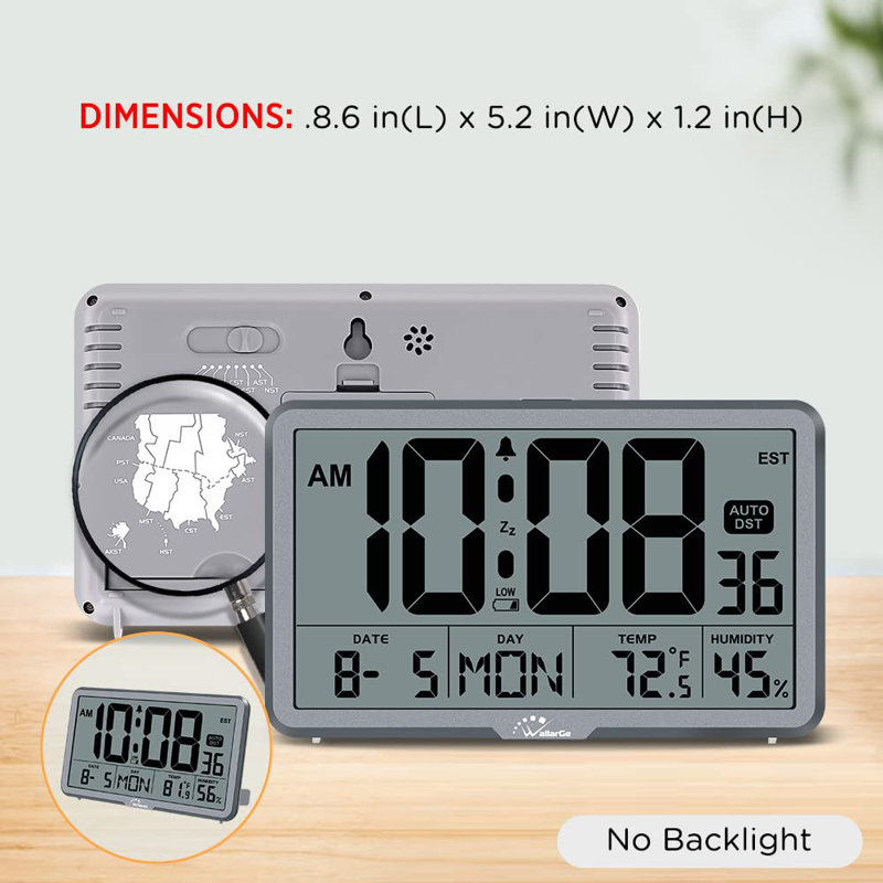 Auto Set Digital Wall Clock Battery Operated, Desk Clocks With Temperature, Humidity And Date, Large Display Digital Calendar Alarm Clock