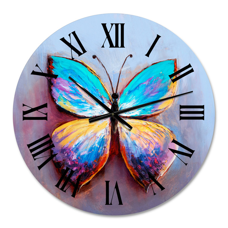 Portrait de papillon en multicolore V - horloge murale moderne, Petit