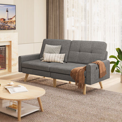 Nazeer 70.9" Futon Loveseat Sofa, Reclining Linen Sofa Bed by Ebern Designs