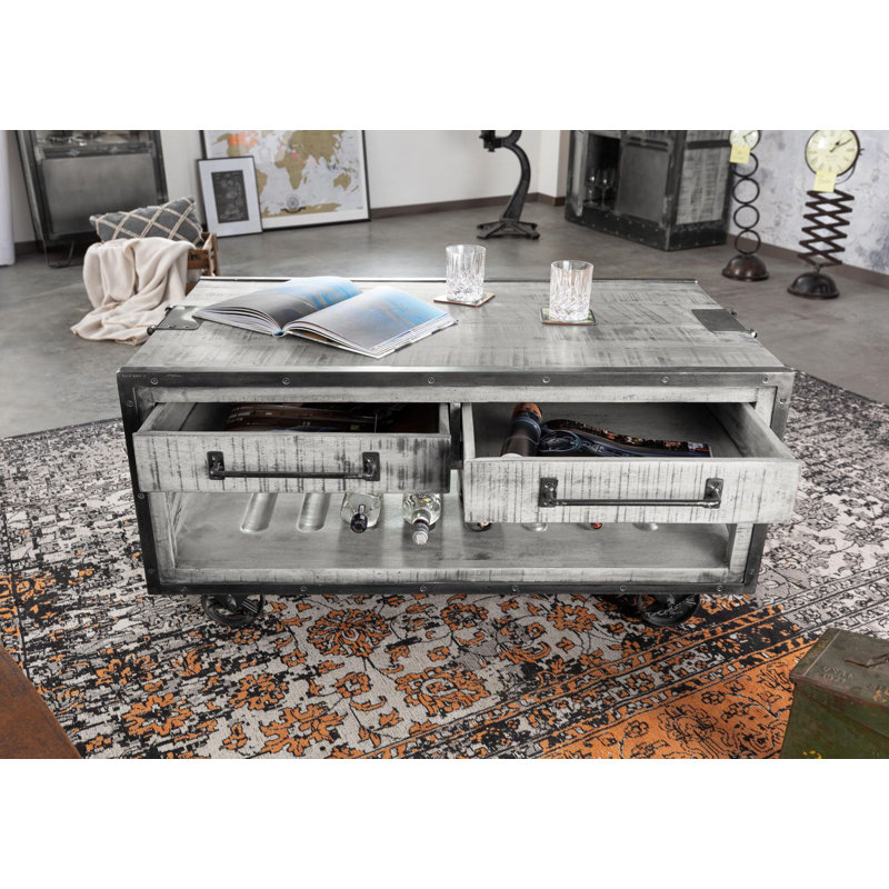 Wheel Coffee Table with Storage, Grey