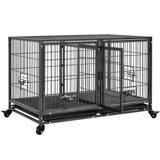 Danimir 42.5″ W Rolling Dog Crate W/ Divider 2 Pull-out Trays